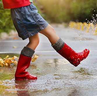 Red rain boots.