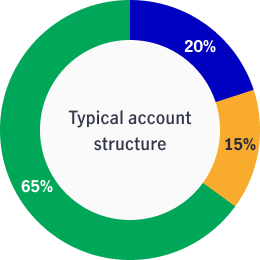 Chart of typical account structure with 20% home equity, 15% fixed-term debt in a sub-account and 65% in a line of credit, called the main account.