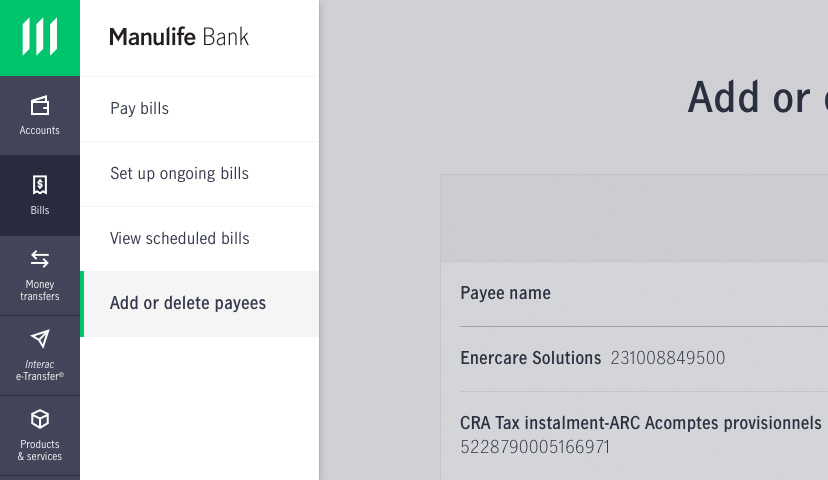 Screenshot showing how to add a new bill payee in online banking.