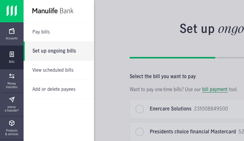 Screenshot showing how to set up an ongoing bill payment in online banking.