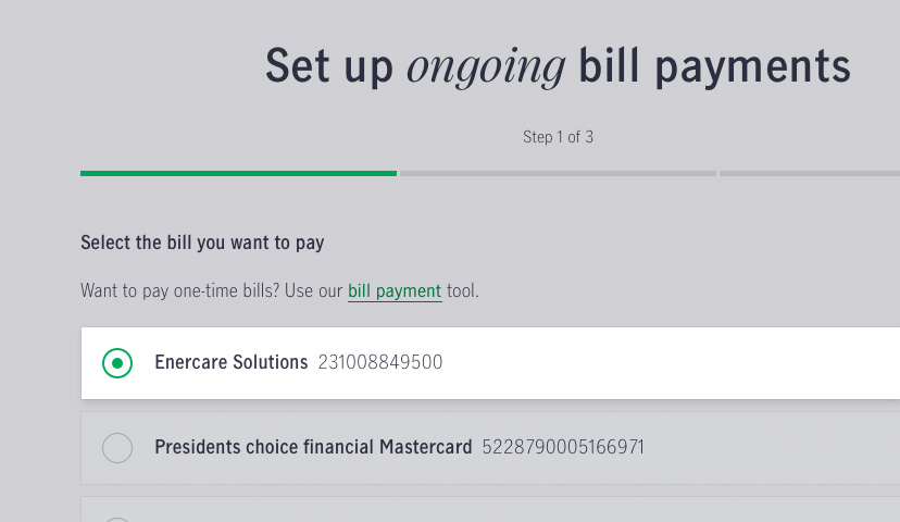 Screenshot showing how to set up an ongoing bill payment in online banking.