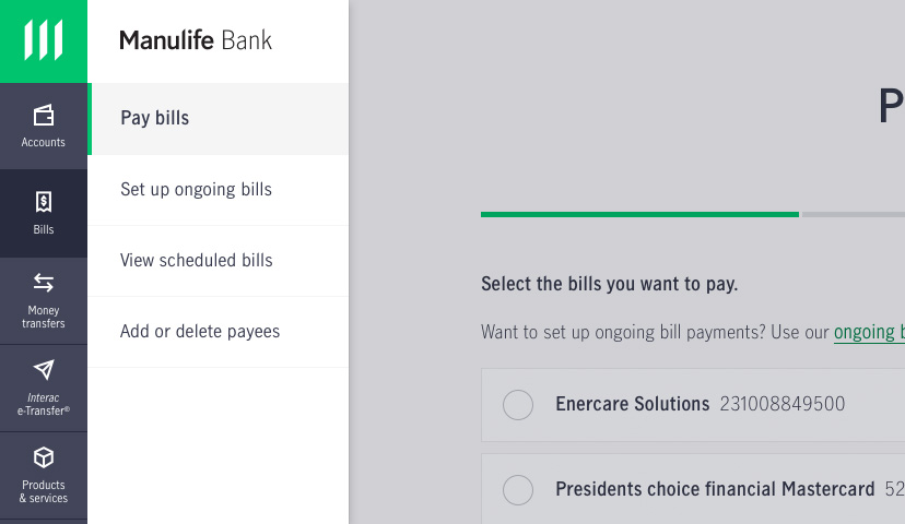 Screenshot showing how to pay a bill in online banking.