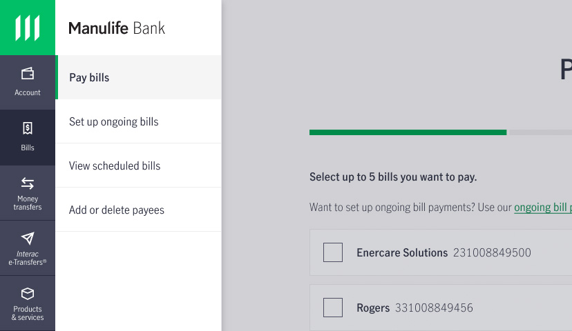 Screenshot showing how to pay a bill in online banking.