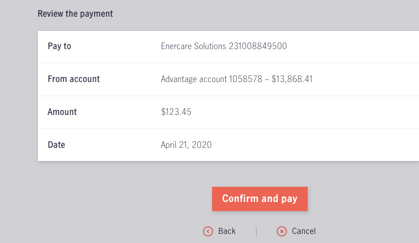 Screenshot showing how to pay a bill in online banking.