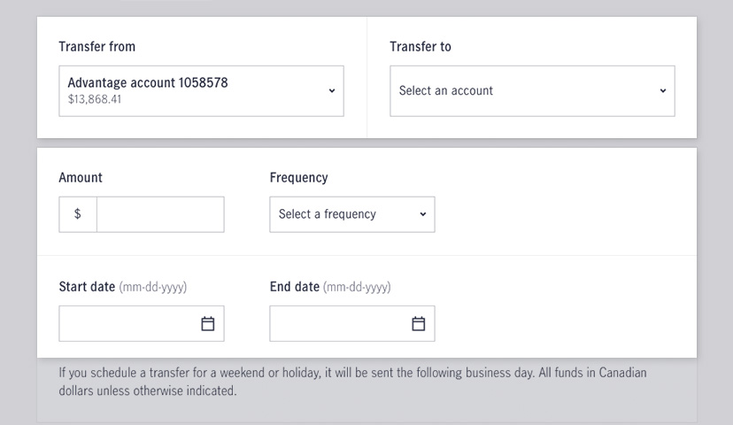 Screenshot showing how to set up an ongoing money transfer in online banking.
