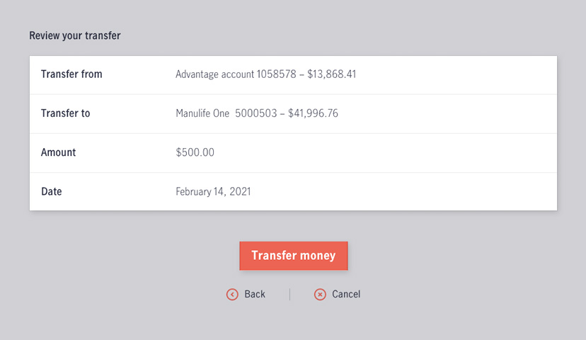 Screenshot showing how to set up a money transfer in online banking.